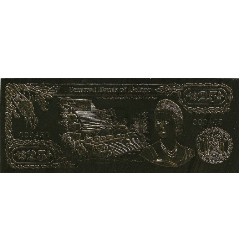 Belice 25 Dólares 1984 (Laminados en Oro) Serial 3 dígitos